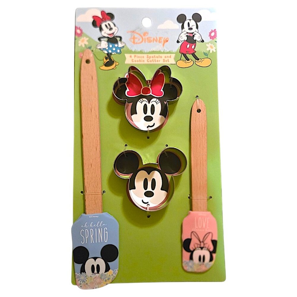 Disney Mickey & Minnie Spring Spatula Cookie Cutter 4pc Set Kitchen Baking Tools